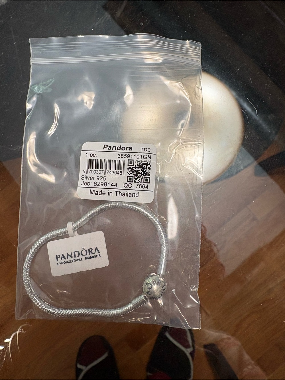 Pandora Silver Snake Chain Bracelet with Round Clasp - Silver